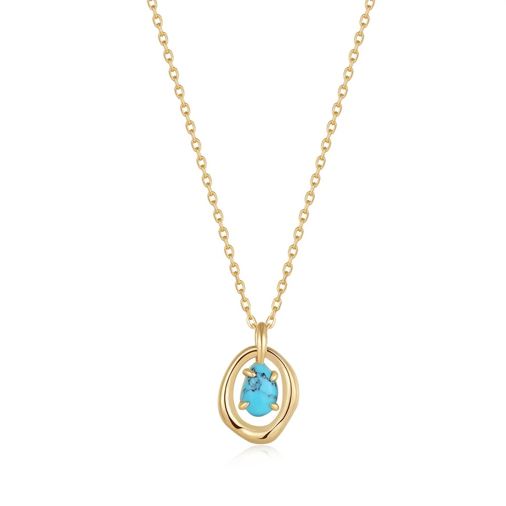 ANIA HAIE Turquoise Wave Circle Pendant Necklace, Gold-Plated