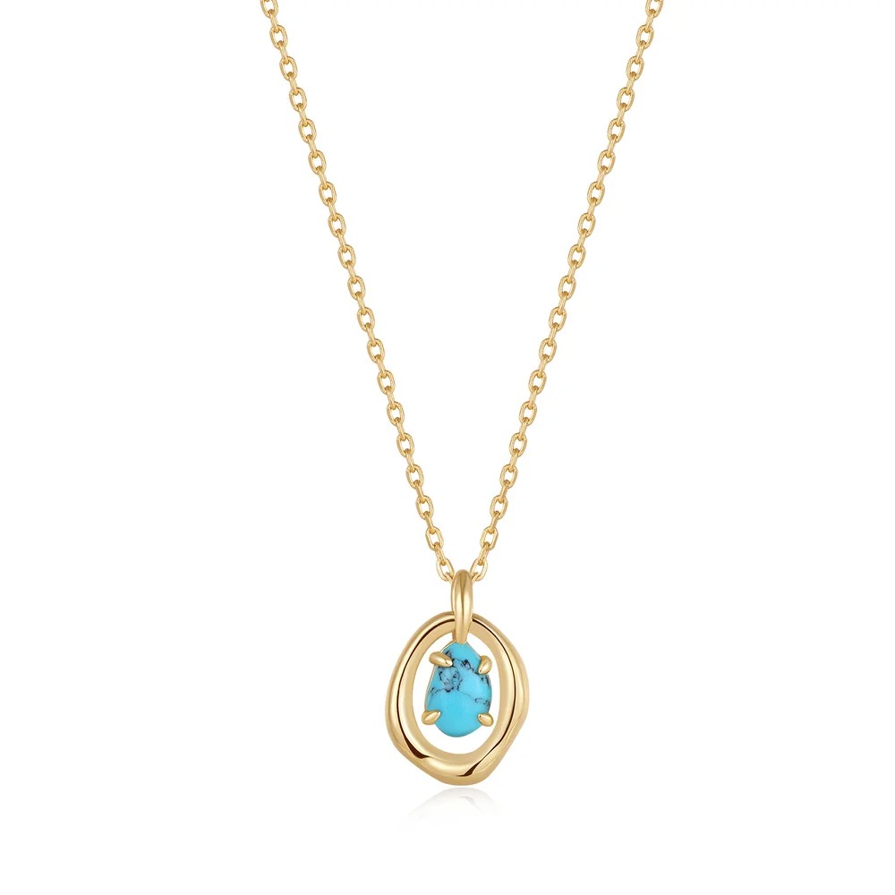 ANIA HAIE Turquoise Wave Circle Pendant Necklace, Gold-Plated