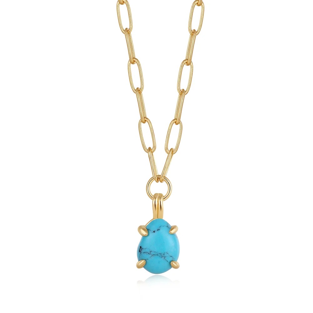 ANIA HAIE Turquoise Chunky Chain Drop Pendant Necklace, Gold-Plated