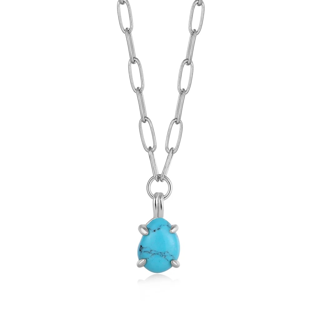 ANIA HAIE Silver Turquoise Chunky Chain Drop Pendant Necklace