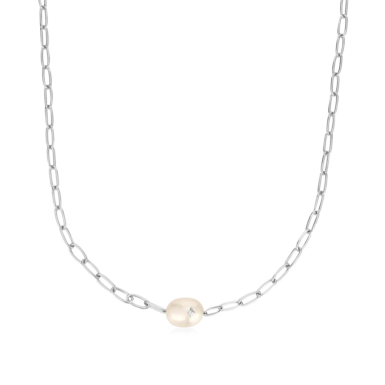ANIA HAIE Silver Pearl Sparkle Chunky Chain Necklace