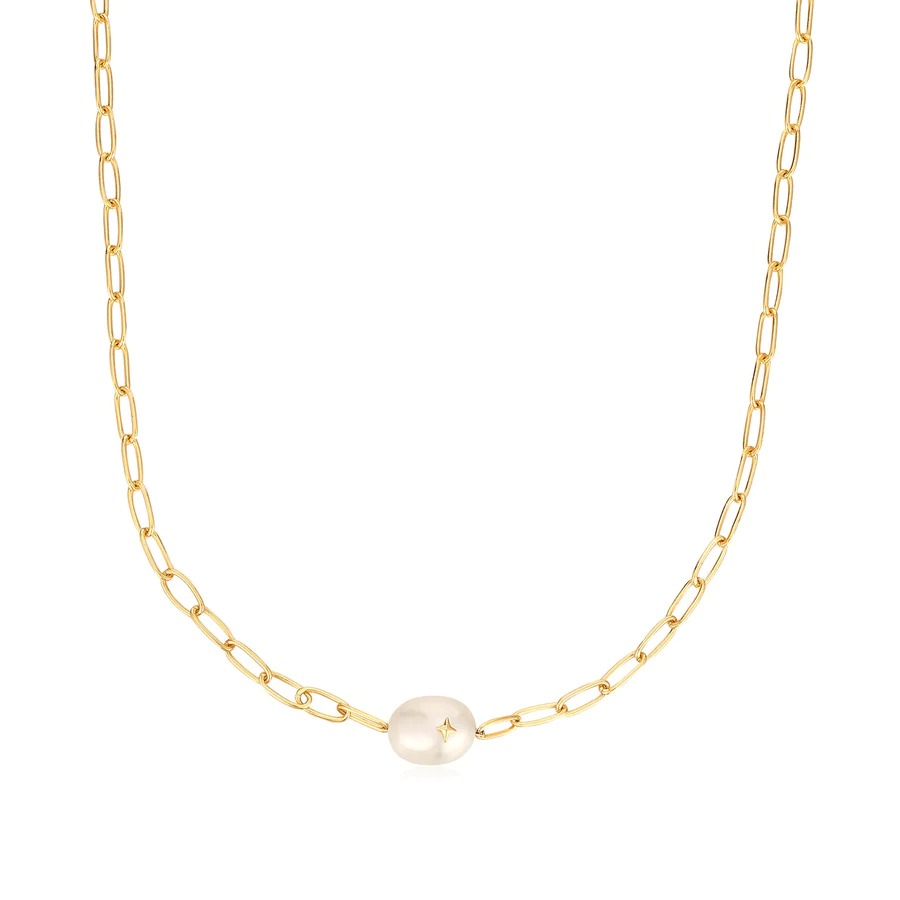 ANIA HAIE Pearl Sparkle Chunky Chain Necklace, Gold-plated