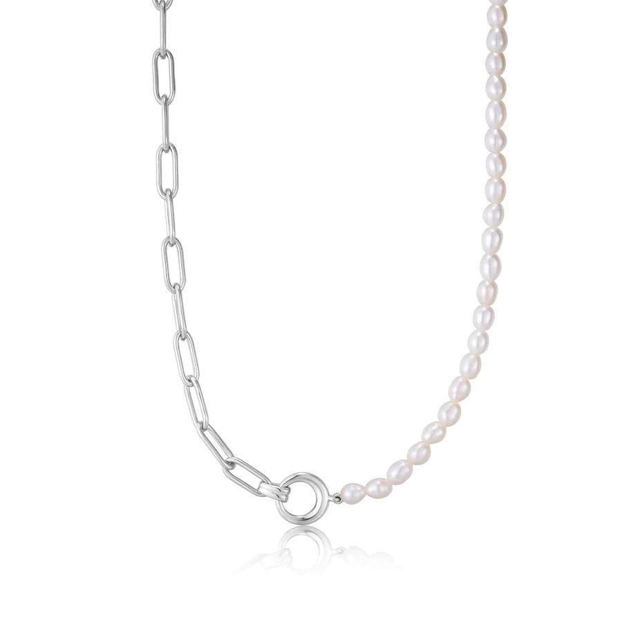 ANIA HAIE Silver Pearl Chunky Link Chain Necklace