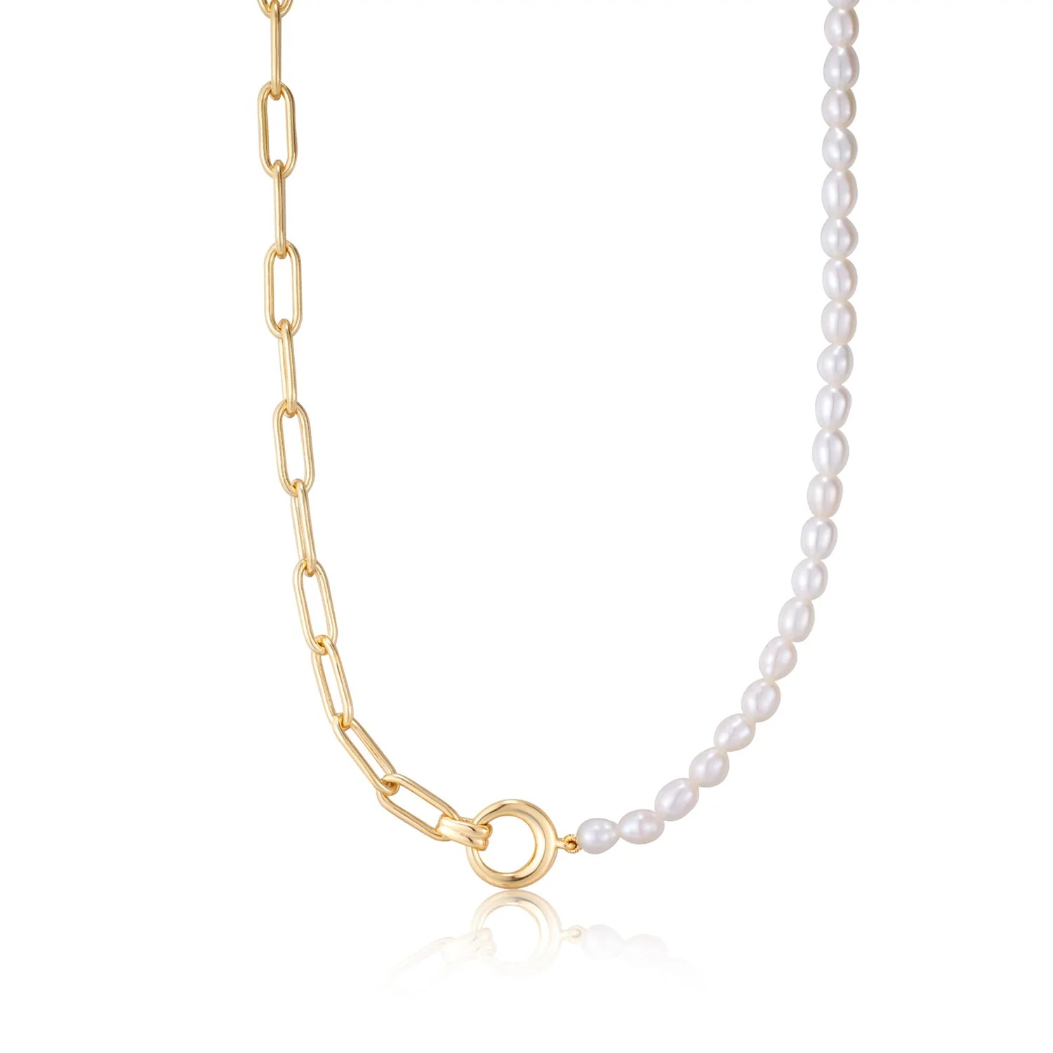ANIA HAIE Pearl Chunky Link Chain Necklace, Gold-plate