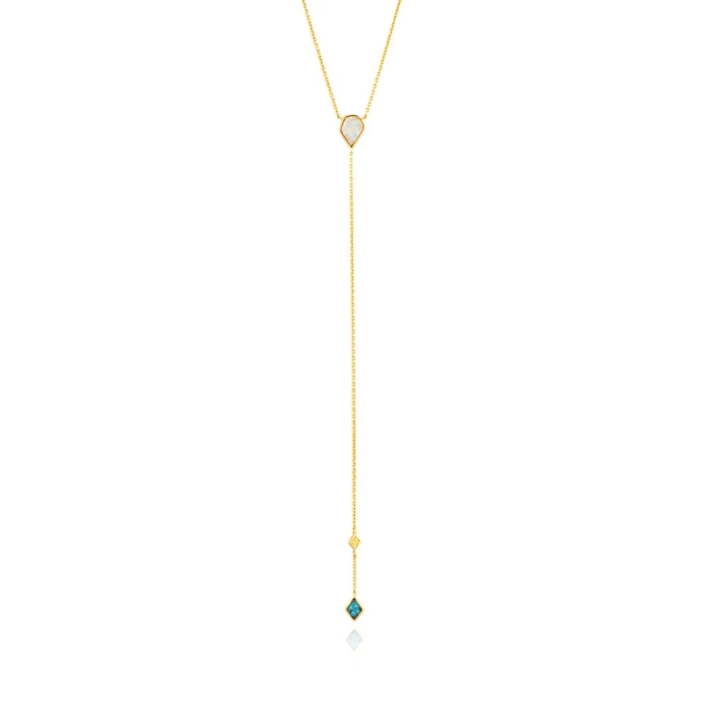 ANIA HAIE Turquoise and Opal Color Y Necklace, Gold-Plated