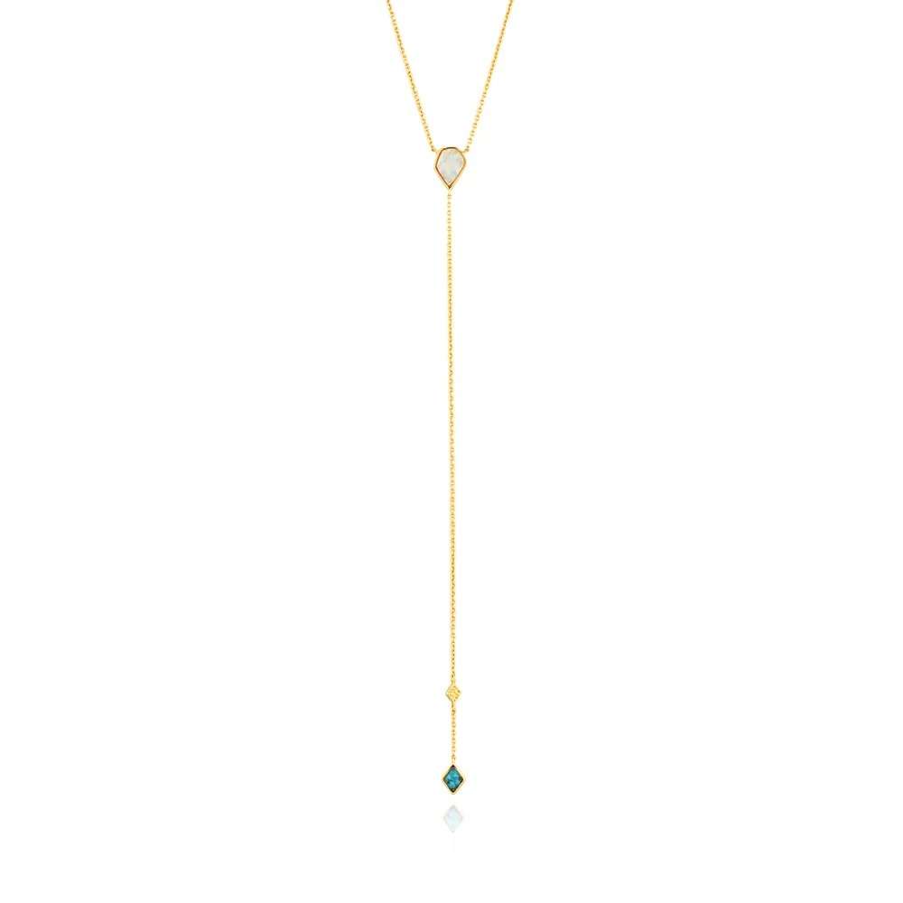 ANIA HAIE Turquoise and Opal Color Y Necklace, Gold-Plated