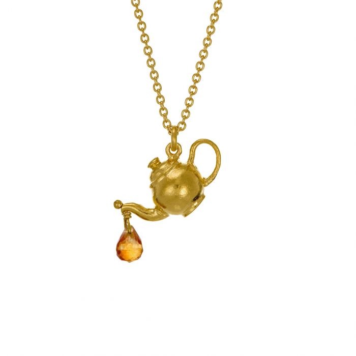 Alex Monroe Teapot Necklace with Citrine Drop l Gold-plated