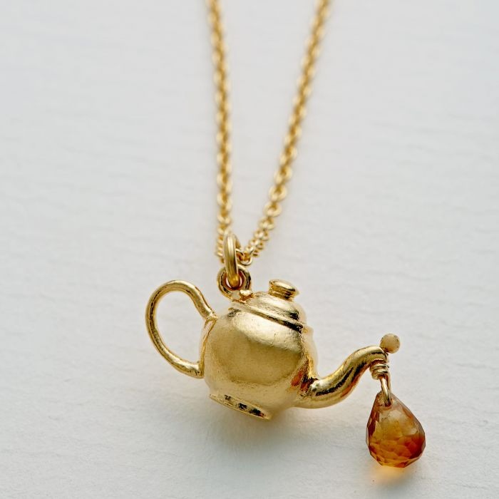 Alex Monroe Teapot Necklace with Citrine Drop l Gold-plated