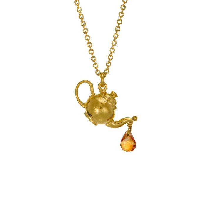 Alex Monroe Teapot Necklace with Citrine Drop l Gold-plated