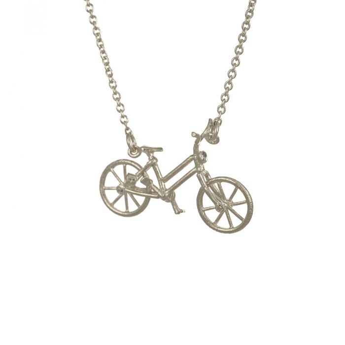 Alex Monroe Vintage Bicycle Pendant Necklace with Gemstone Lights l Sterling Silver