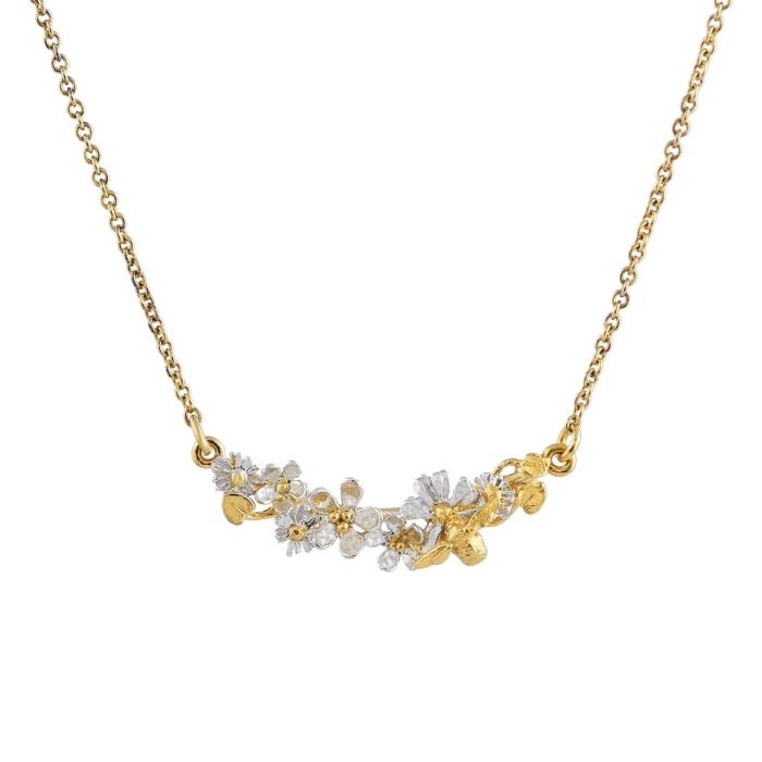 Alex Monroe In-Line Garden Gathering Necklace with Itsy Bitsy Bee l Sterling Silver and Gold-plate