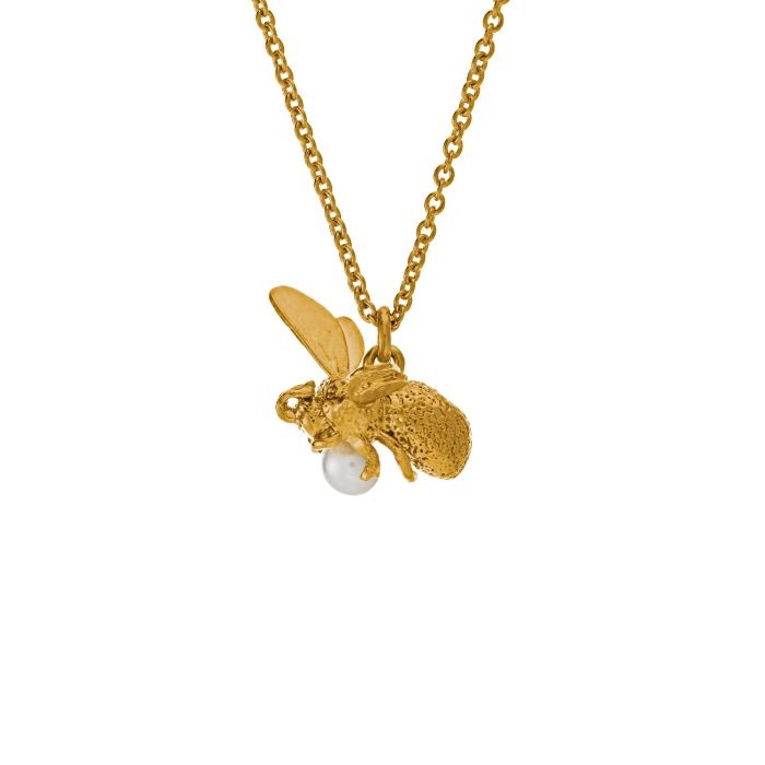 Alex Monroe Flying Bee with Pearl Necklace l Gold-plated