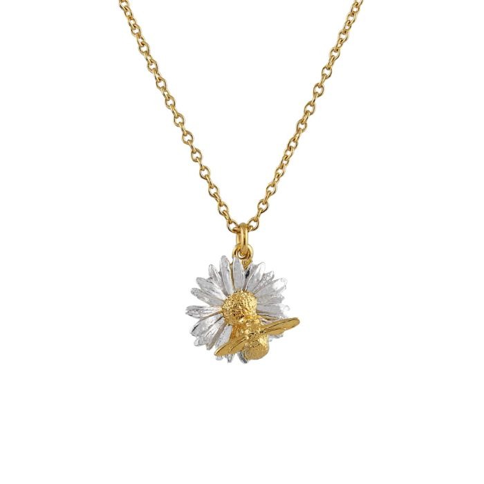Alex Monroe Daisy Necklace with Teeny Weeny Bee l Sterling Silver with Gold-Plate