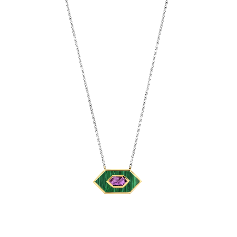 Silver Gold-plated Malachite and Amethyst Necklace l TI SENTO Necklace 34039MA