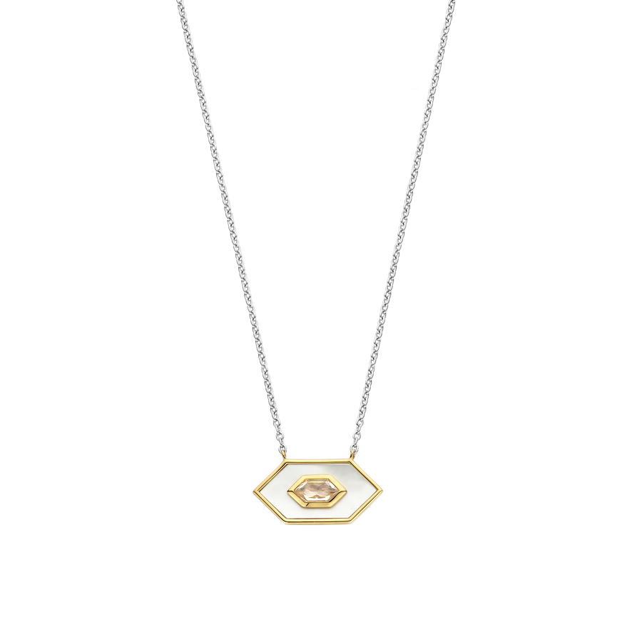 Silver Gold-plated Mother of Pearl and Pink Stone Necklace l TI SENTO Necklace 34039MW