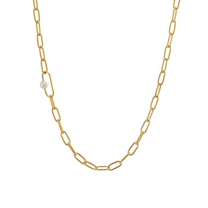 Alex Monroe Pea Large Link Necklace with Single Pearl l Gold-Plated