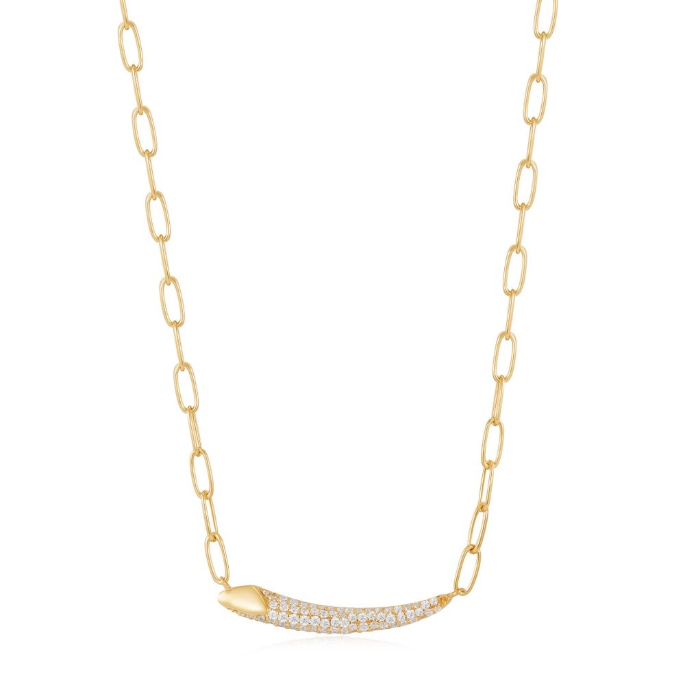 Silver Gold-plate Cubic Zirconia Pavé Bar Chain Necklace by Ania Haie