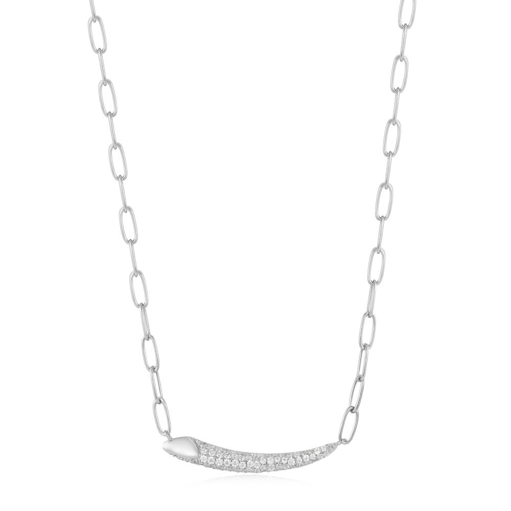 Silver Cubic Zirconia Pave Bar Chain Necklace by Ania Haie