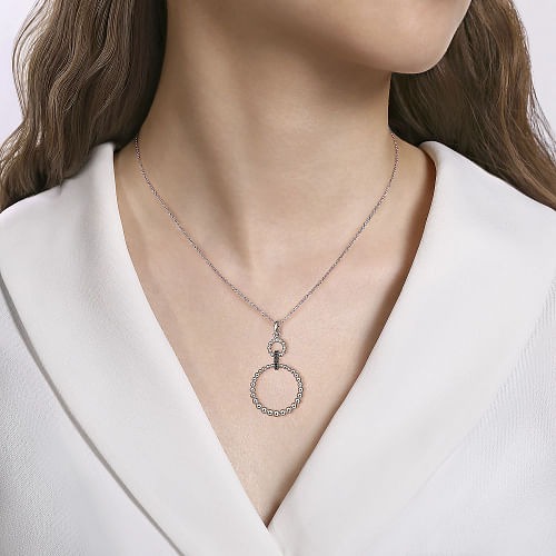 Sterling Silver Black Spinel Bujukan Link Drop Necklace l 17 1/2 inches