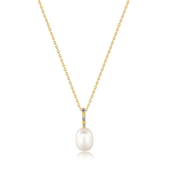 Silver Gold-plate  Gem Pearl Drop Pendant Necklace