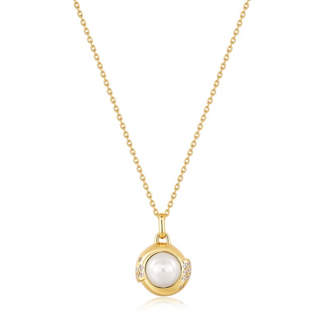 Silver Gold-plate Pearl Sphere Pendant Necklace