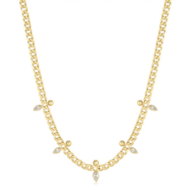 Curb Chain Sparkle Point necklace, Gold-plated