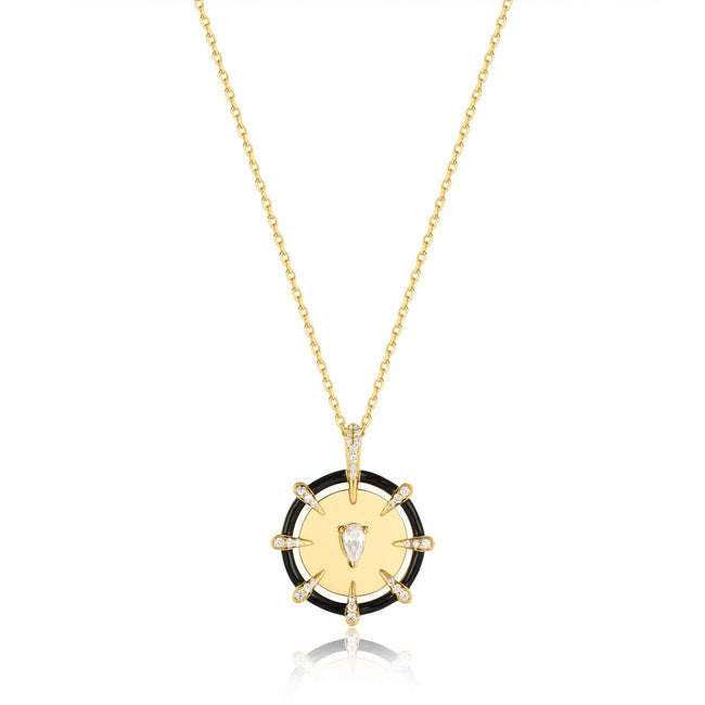 Sparkle Point Medallion Necklace, Gold-plate