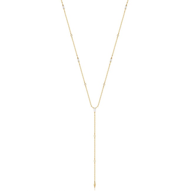 Sparkle Point Y-Necklace, Gold-Plate