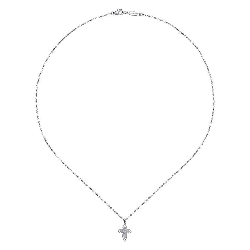 Sterling Silver Openwork Diamond Cross Pendant Necklace