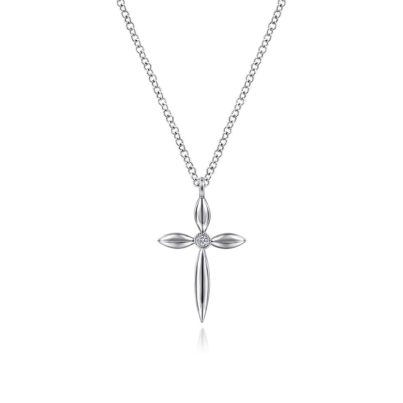 Sterling Silver Diamond Cross Pendant Necklace