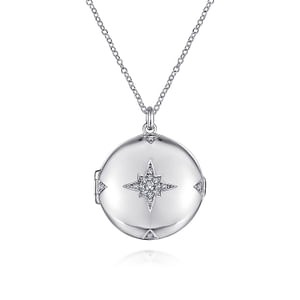 Sterling Silver Round White Sapphire Starburst Locket Necklace