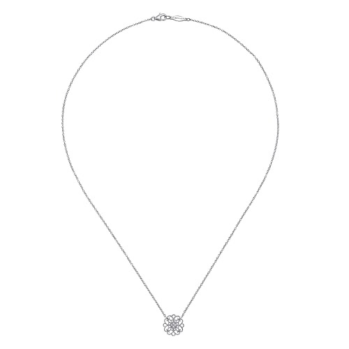 Sterling Silver Round Filigree White Sapphire Pendant Necklace l 18 inches