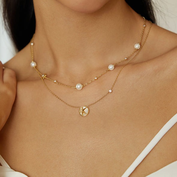 ANIA HAIE Pearl and Star Station Necklace, Gold-plate