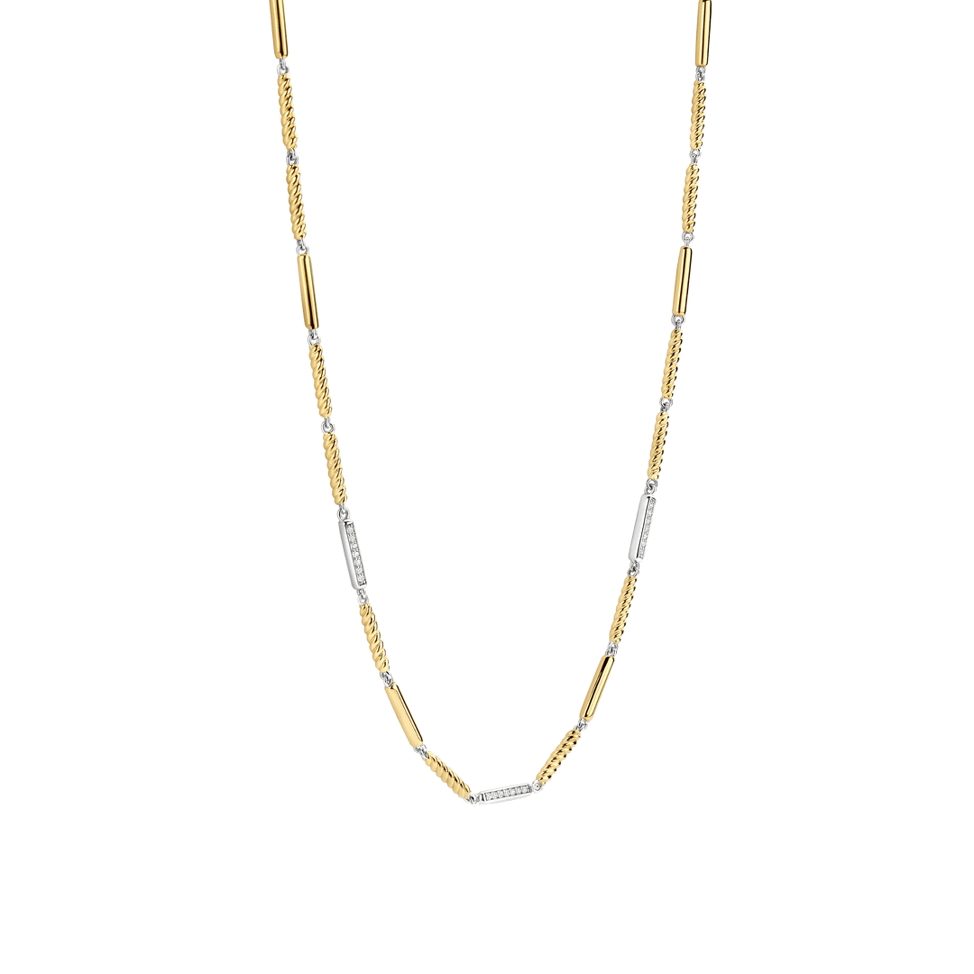 TI SENTO 34088ZY Silver and Gold-plate Zirconia Bar Link Chain Necklace l 18 3/4 inches