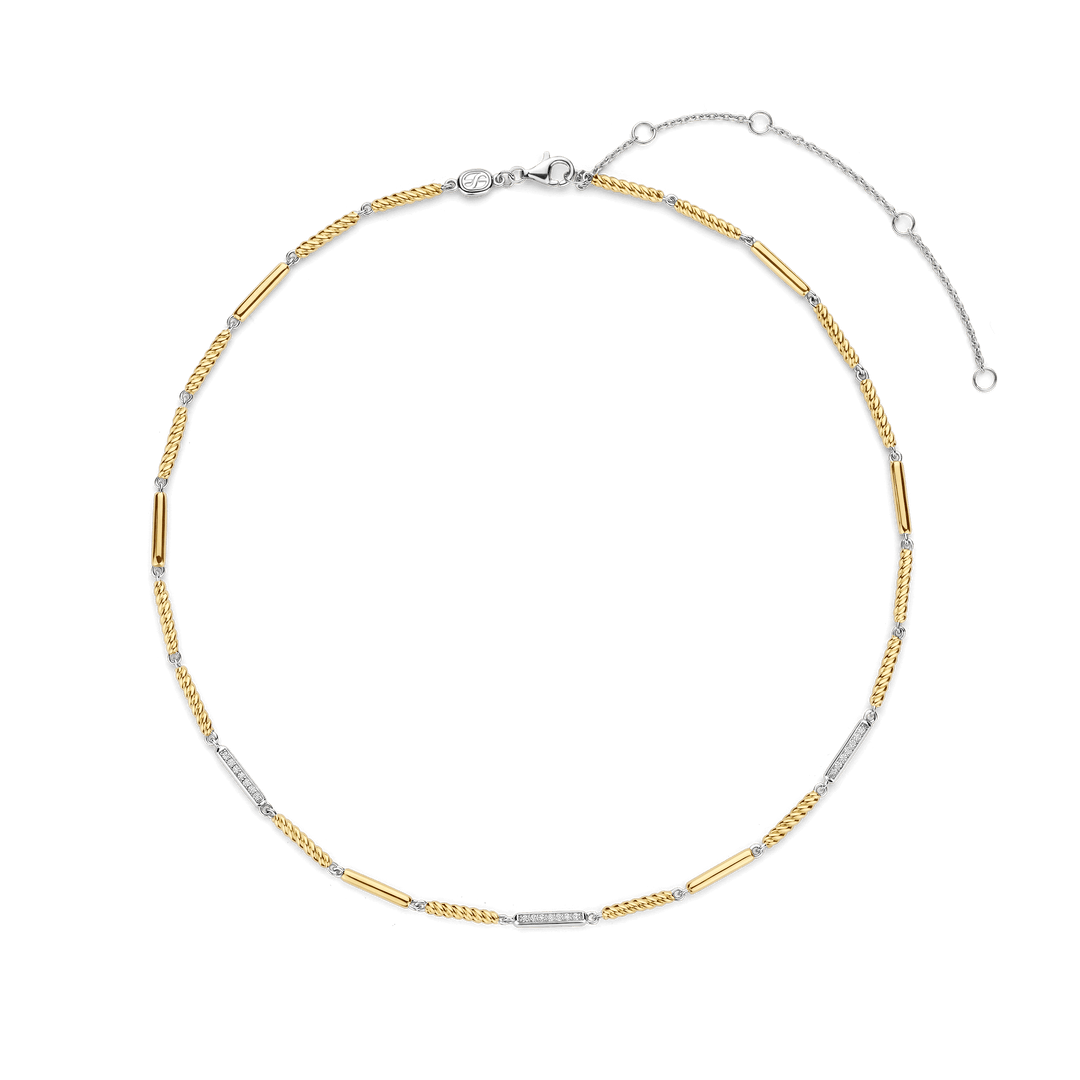 TI SENTO 34088ZY Silver and Gold-plate Zirconia Bar Link Chain Necklace l 18 3/4 inches