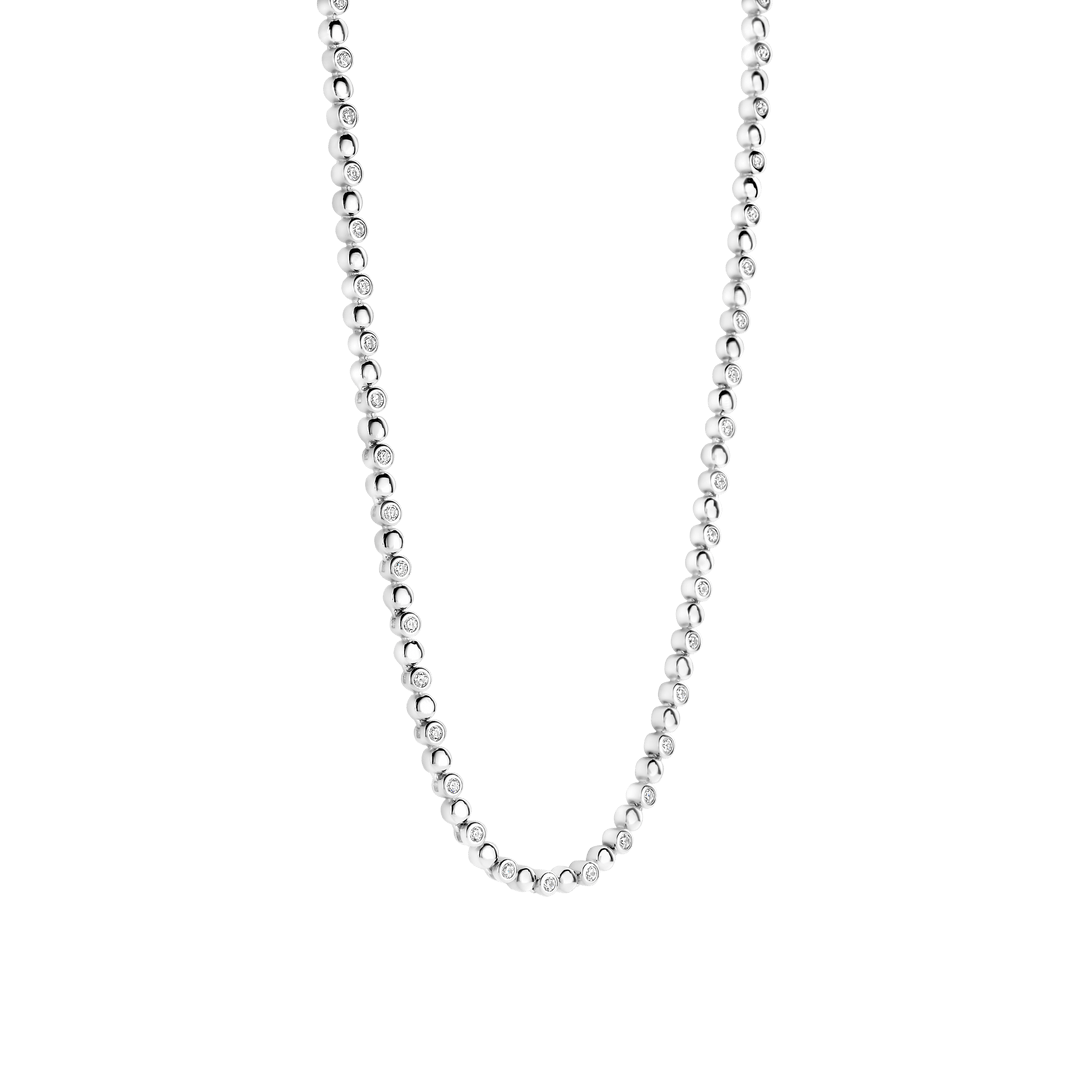 TI SENTO 34082ZI Silver Bezel-set Zirconia Bead Link Necklace l 16 1/2 inches
