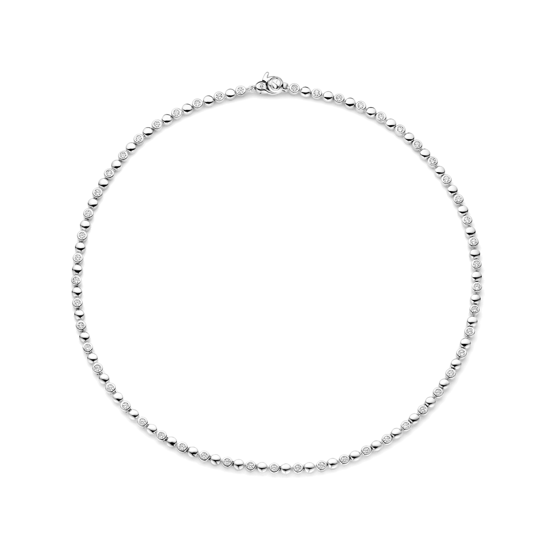 TI SENTO 34082ZI Silver Bezel-set Zirconia Bead Link Necklace l 16 1/2 inches