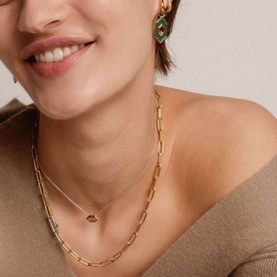 TI SENTO 3947SY Silver, Gold-plate Link Chain Necklace l 18 3/4 inches