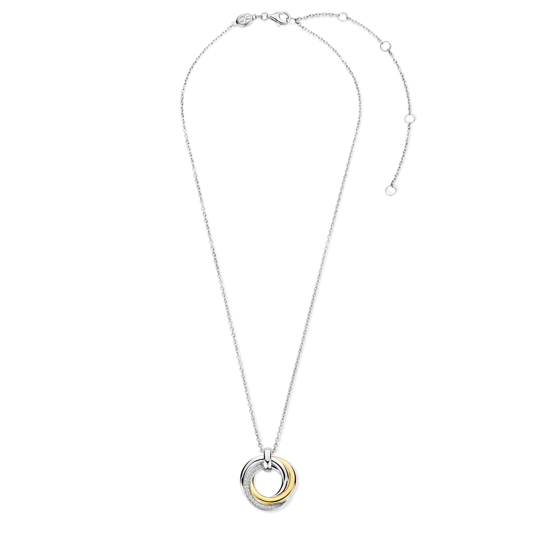 TI SENTO 34055ZY Silver and Gold-plate wiht Zirconia Double Circle Pendant Necklace