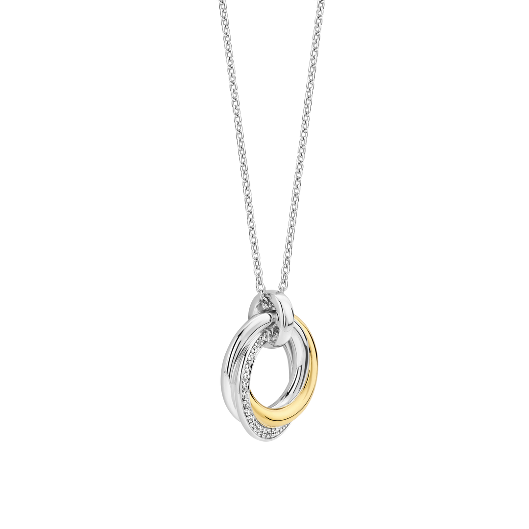 TI SENTO 34055ZY Silver and Gold-plate wiht Zirconia Double Circle Pendant Necklace