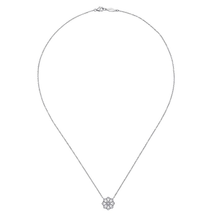 Sterling Silver White Sapphire Filligree Pendant Necklace l 18 inches