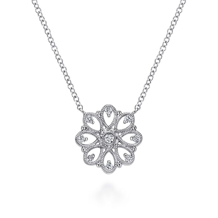 Sterling Silver White Sapphire Filligree Pendant Necklace l 18 inches