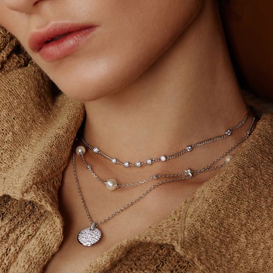 ANIA HAIE Sterling Silver Multi Station Zirconia Stone Chain Necklace
