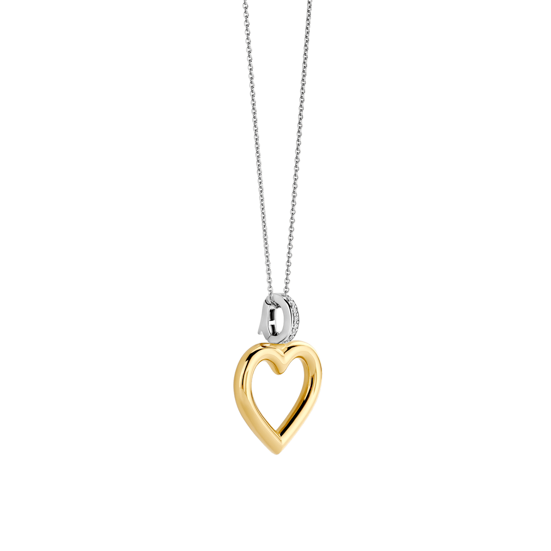 TI SENTO Sterling Silver, Gold-plate Zirconia Heart Pendant Necklace