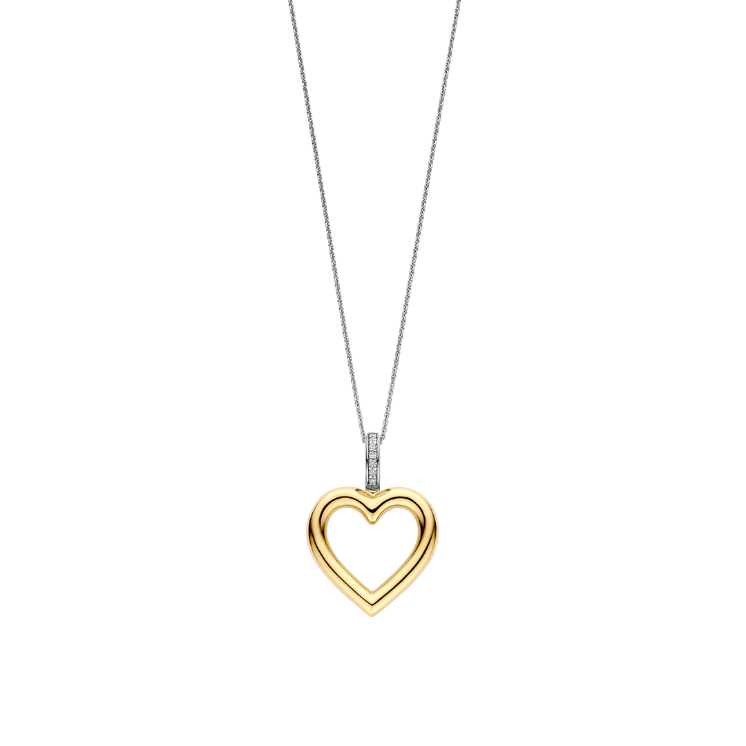 TI SENTO Sterling Silver, Gold-plate Zirconia Heart Pendant Necklace