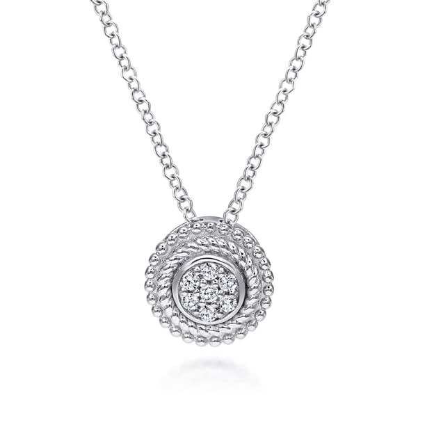 Sterling Silver Round Diamond Cluster Pendant Necklace l 18 inches