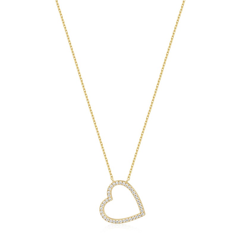 ANIA HAIE Sterling Silver, Gold-Plate Zirconia Heart Pendant Necklace l 18 inches