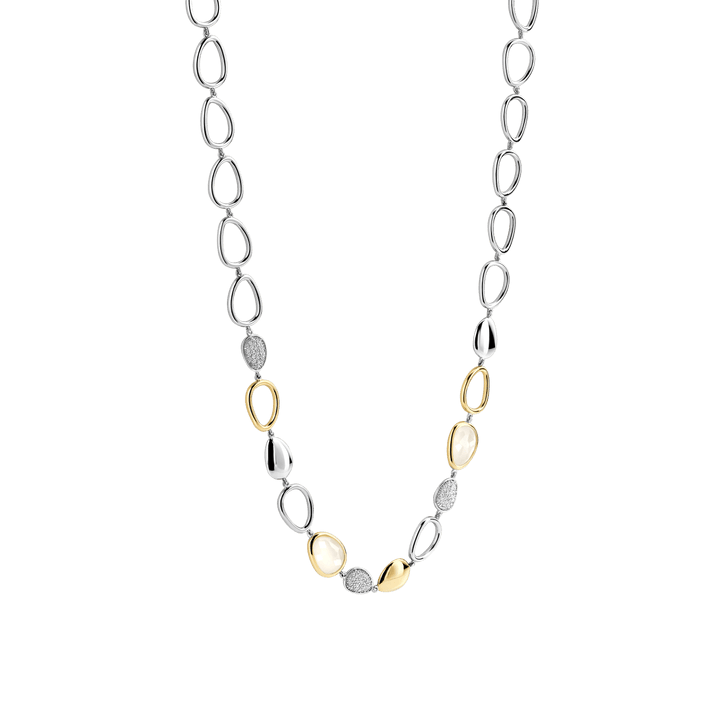 TI SENTO Sterling Silver, Gold-plate Zirconia and Mother Of Pearl Chain Link Necklace l 17 1/3 inches