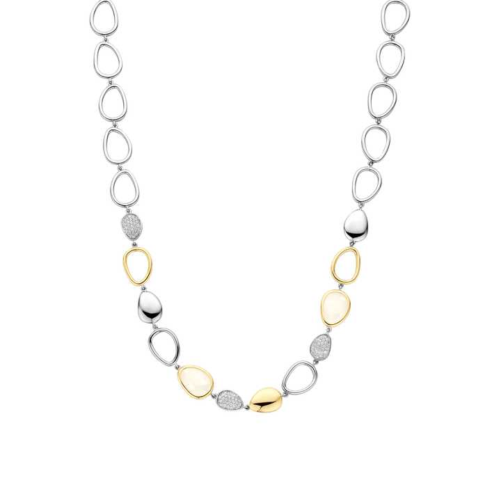 TI SENTO Sterling Silver, Gold-plate Zirconia and Mother Of Pearl Chain Link Necklace l 17 1/3 inches