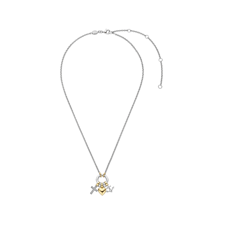 TI SENTO Sterling Silver, Gold-plate with Zirconia Faith Hope and Charity Pendant Necklace l 16 1/2 inches